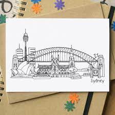 Sydney Australia Skyline Greetings Card Skyline Drawing Sydney Skyline Australia Tattoo