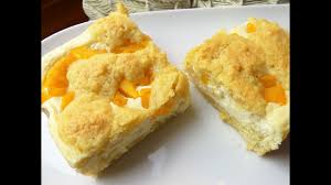 Auf die tuffs die bunten ostereier. Blechkuchen Quark Pfirsich Schnitte Mit Streuseln Aus Dem Teig Youtube