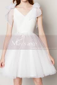 Col rond longueur de la manche : Robe Ceremonie Blanche Courte Bouffante Bretelles A Noeuds Ref C2036 Robe De Cocktail