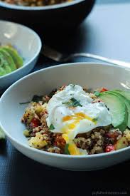 Poached eggs go particularly nicely with sour toast. Southwestern Roasted Vegetable Quinoa Salad With Poached Egg