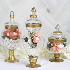 Flexible solutions · excellent customer care · innovative design Set Of 3 Gold Trimmed Glass Apothecary Candy Jars With Lids 10 14 16 Tableclothsfactory