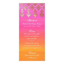 Damask Wedding Menu Indian Wedding Menu Cards Pink Orange Gold Damask Wedding Menu Cards Wedding Menu Damask Wedding Invitation
