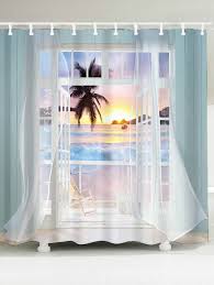 Waterproof 3d False Window Sunset Printed Shower Curtain Colorful W59 Inch L71 Inch Cool Shower Curtains Beach Shower Curtains Shower Curtain