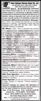 Get tatva chintan pharma ipo details. Tatva Chintan Pharma Chem Pvt Ltd Walk In 2nd June 2019 For Qa Qc Production Safety Supervisor Pharma Job Finder