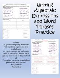 An algebraic expression containing three terms is called a (a) monomial (b) binomial (c) trinomial (d) all of these solution: Matching Algebraic And Word Expressions Worksheets Teaching Resources Tpt