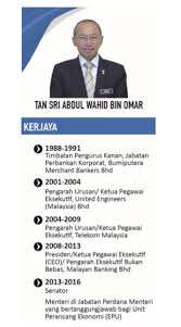 Tan sri abdul wahid omar, bekas menteri di jabatan perdana menteri menyifatkan menteri kewangan yang baru dilantik tengku datuk seri zafrul tengku aziz sebagai teknokrat yang berwibawa untuk menguruskan kewangan dan ekonomi negara. Perletakan Jawatan Tan Sri Wahid Satu Kehilangan Majalah Labur