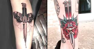 An unusual tattoo that is unique and detailed. Some Butterfly Knife Tattoos To Cut Through Your Mind Tattoodo