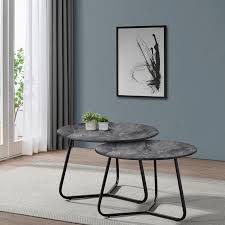 Slate top end tables & side tables, source: 723538 2 Pc Wildon Home Orren Ellis Matte Black Round Nesting Faux Slate Top Coffee Table
