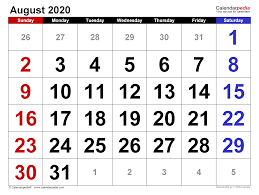 The envistats india 2020 report is released by national statistical office (nso). August 2020 Calendar Templates For Word Excel And Pdf