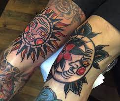 Sun And Moon Traditional Tattoo Traditional Tattoo Knee Traditional Sun Tattoo Traditional Tattoo