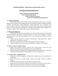 Given the equation 3a + b → c + d, you react 1 mole of a. Classifying Chemical Reactions Worksheet