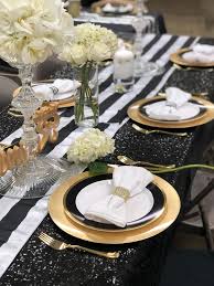 Black And White Table Setting Decor Black White Stripe And Gold Bridal Shower Table Decor Bridal Shower Tables Gold Bridal Showers Table Decorations