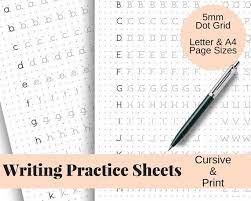 Letter trace paper handwriting practice : Handwriting Practice Sheets Cursive And Print 5mm Dot Grid Etsy