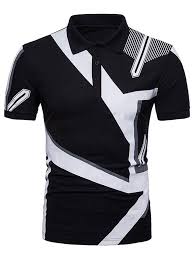 Black And White Striped Polo T Shirt Striped Geometric Print Turndown Collar T Shirt Black 3i73158315 Size 2xl Printed Polo Shirts Mens Tshirts Polo T Shirts