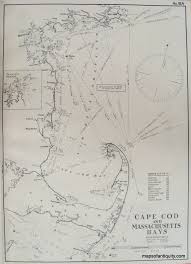 antique nautical chart of cape cod original vintage rare