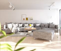 Couch Clovis Xl Hellgrau Strukturstoff Mit Hocker Wohnlandschaft