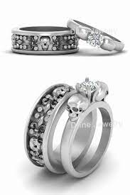 Black Onyx Skull Wedding Ring Set Fleur De Lis And Skull Couple Rings Skull Wedding Ring Wedding Rings Sets His And Hers Black Diamond Ring Engagement