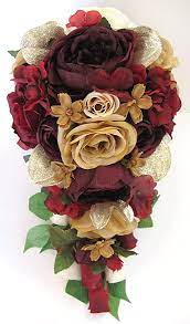 Check out our wedding bouquets burgundy selection for the very best in unique or custom, handmade pieces from our bouquets shops. Amazon Com Wedding Bouquets Bridal Bouquet Silk Flowers 17 Piece Package Bridal Party Cascade Burgundy Wine Gold Wedding Decoration Rosesanddreams Home Kitchen
