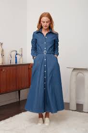 Blue Denim Classy Midi Shirt Dress ESTI | UNDRESS