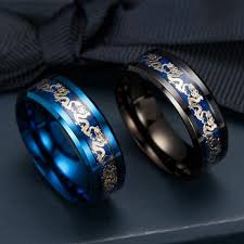 Womens Black And Blue Ring Men S Rings Inlay Gold Dragon Stainless Steel Ring Wedding Jewelry Biker Band For Men Women Black Blue Black Cy186yqgngm Titanium Steel Rings Dragon Ring Rings For Men
