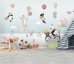 Balonlarla Ucan Hayvanlar Duvar Kagidi 2020 Mural Bebek Duvar Kagidi Balon Hayvanlar