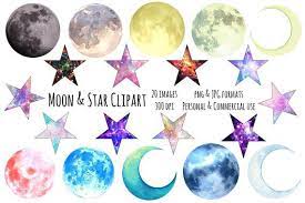 Moon And Stars Clipart Moon Png Stars Png Galaxy Clipart Etsy Watercolor Moon Star Clipart Starry Night Background