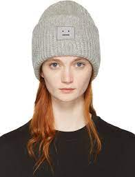Acne Studios Grey Pansy H Beanie Spaghetti Strap Blouses Beanie Hat Embroidery