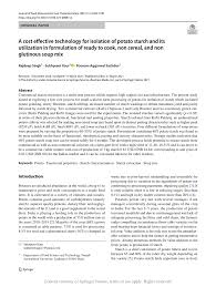 This is an example of ______. A Cost Effective Technology For Isolation Of Potato Starch And Its Utilization In Formulation Of Ready To Cook Non Cereal And Non Glutinous Soup Mix Request Pdf