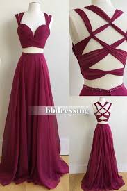Tow Pieces Chiffon Prom Dresses Party Dresses Banquet Dresses Formal Gowns Sweet 16 Dresses Burgundy Prom Dress Prom Dresses Sleeveless Colorful Dresses
