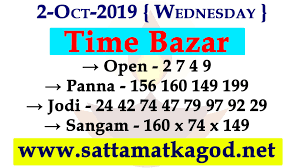 2 Oct 2019 Time Matka Bazar Fix Jodi Chart Publish By