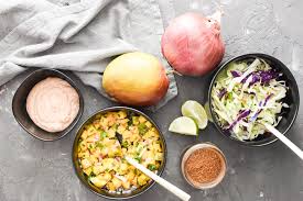 Pour over the fish fillets and let marinate for 20 minutes. Chipotle Fish Tacos With Mango Salsa Air Fryer Oven Stovetop The Foodie And The Fix