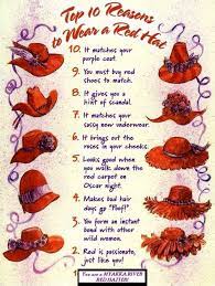 Top Ten Reasons To Wear A Red Hat Red Hat Party Red Hat Society Red Hat Club