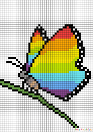 Feuille de pixels à imprimer : Pixel Art Papillon Multicolore Par Tete A Modeler