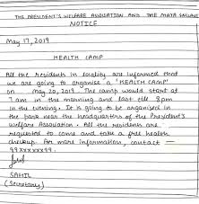 Write A Notice About Free Health Check Up Camp In 150 Words Brainly In