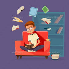 Vector Cartoon Student Reading Books Student Reading Cartoon Student