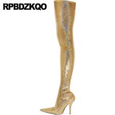 Luckily over the knee (otk) boots have come bling high heels capture my attention. Over The Knee Pointed Toe Gold Sequin Crotch High British Thigh Boots For Plus Size Women Shoes Stiletto 12 44 Heel 13 45 Big Over The Knee Boots Aliexpress