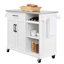 Economy work table, 48″w x 30″d, 18/430 stainless steel flat top with stallion safety edge on front and back, adjustable galvanized undershelf and legs. Easyfashion Kitchen Island Cart With Stainless Steel Top And Storage White Silver Walmart Com Walmart Com