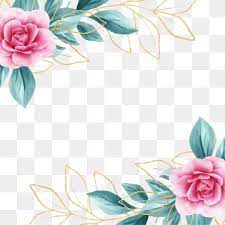 Square Floral Frame With Watercolor Flowers Border And Outlined Leaves Floral Clipart Invitation Flowers Png Transparent Clipart Image And Psd File For Free Flower Border Floral Border Design Flower Png Images