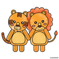 Use a large black pompom for the nose and strips for. Cute Animals Lion And Tiger Babies Vector Illustration Drawing Design Stock Vector Adobe Stock