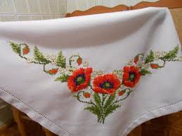 White Table Cloth With Poppies Red Poppies Tablecloth Embroidered Tablecloth Large Table Cl Handmade Tablecloth Embroidered Tablecloth Hand Embroidery Tutorial