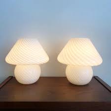 Vintage Pair Of Murano Mushroom White Swirl 70s Globe Lamps Murano Lamp Lamp Mushroom Lamp