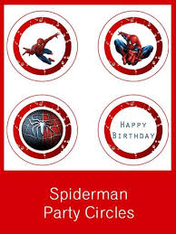 Could you please send the pdf file of images with no letters. Free Printable Spiderman Party Circles And Place Name Cards Spiderman Party Happy Birthday Spiderman Spiderman Birthday