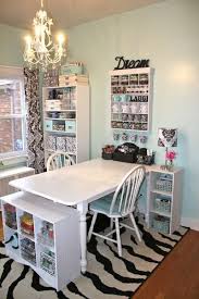Decorate the shelves in your craft room. Repainted A Softer Aqua And New Chandelier Craft Room Office Home Decor Home