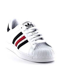 Adidas Black And White Striped Shoes Adidas Superstar Shoe Black And Red Detailing On Stripes And Back Available In White Black Red Nike Shoes Adidas Superstar Mens Adidas Superstar Outfit