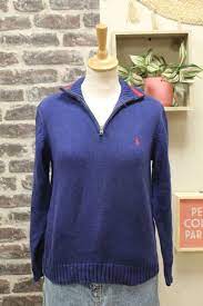 Achetez en toute confiance et sécurité sur ebay! Pull Vintage Bleu Electrique A Col Zippe De La Marque Ralph Lauren