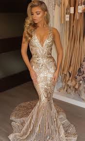 Mermaid V Neck Court Train Sleeveless Gold Lace Prom Dress With Sequins Backless Prom Dresses Sparkly Prom Dresses Sequin Prom Dresses