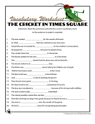 The the cricket in times square (chester cricket and his friends) is a wonderfully classic children's book written in 1960 by george selden, winning the newberry honor award in 1960. Printable Worksheets For The Cricket In Times Square Children S Book Woo Jr Kids Activities Children S Publishing