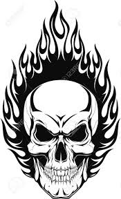 Black And White Flames Vector Vector Illustration Of A Human Skull With Flames Skulls Drawing Skull Artwork Skull Stencil