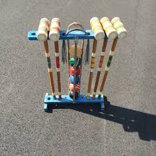 Vintage Wood Croquet Set With 5 Wood Mallets 6 Color Balls Stand And Metal Hooks Great Outdoor Family Game Summer Fun Vintage Wood Family Games Outdoor Vintage
