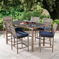 This set includes 4 sling motion chairs and an adjustable faux wood top coffee table. Better Homes Gardens Gardenvale 7 Piece Outdoor Bar Height Patio Dining Set Walmart Com Walmart Com
